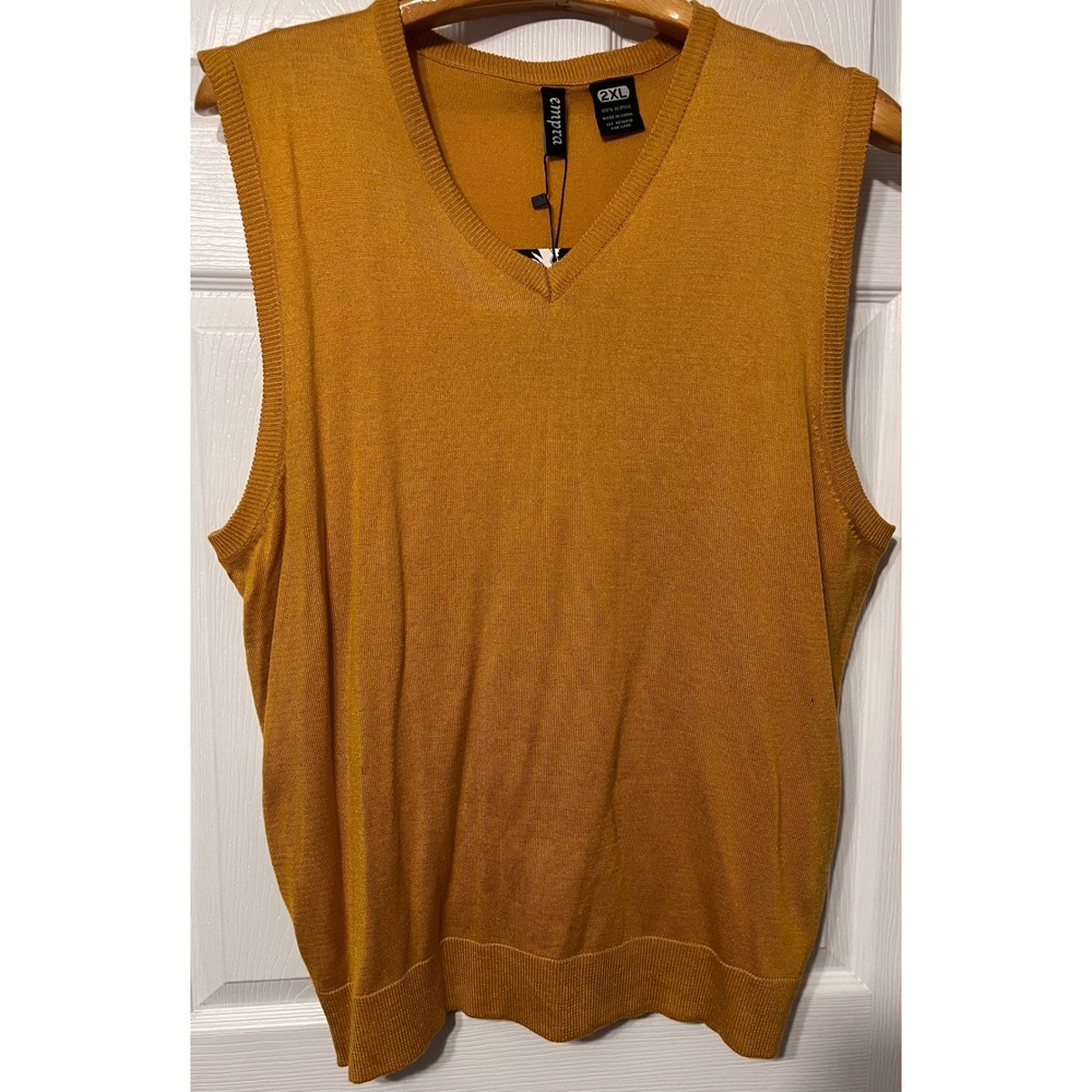 Empra Mens V-Neck Sweater Vest Dijon Yellow BM1200 Acrylic Knit Size 2XL NWT